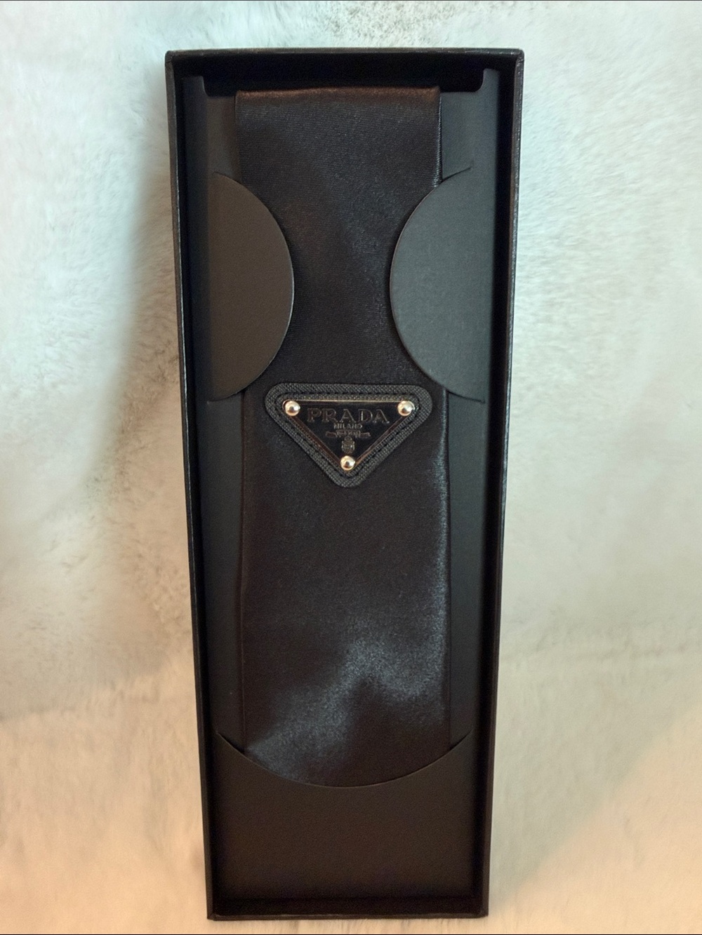 Source Unknown Black Prada Logo Satin Tie in Gift Box